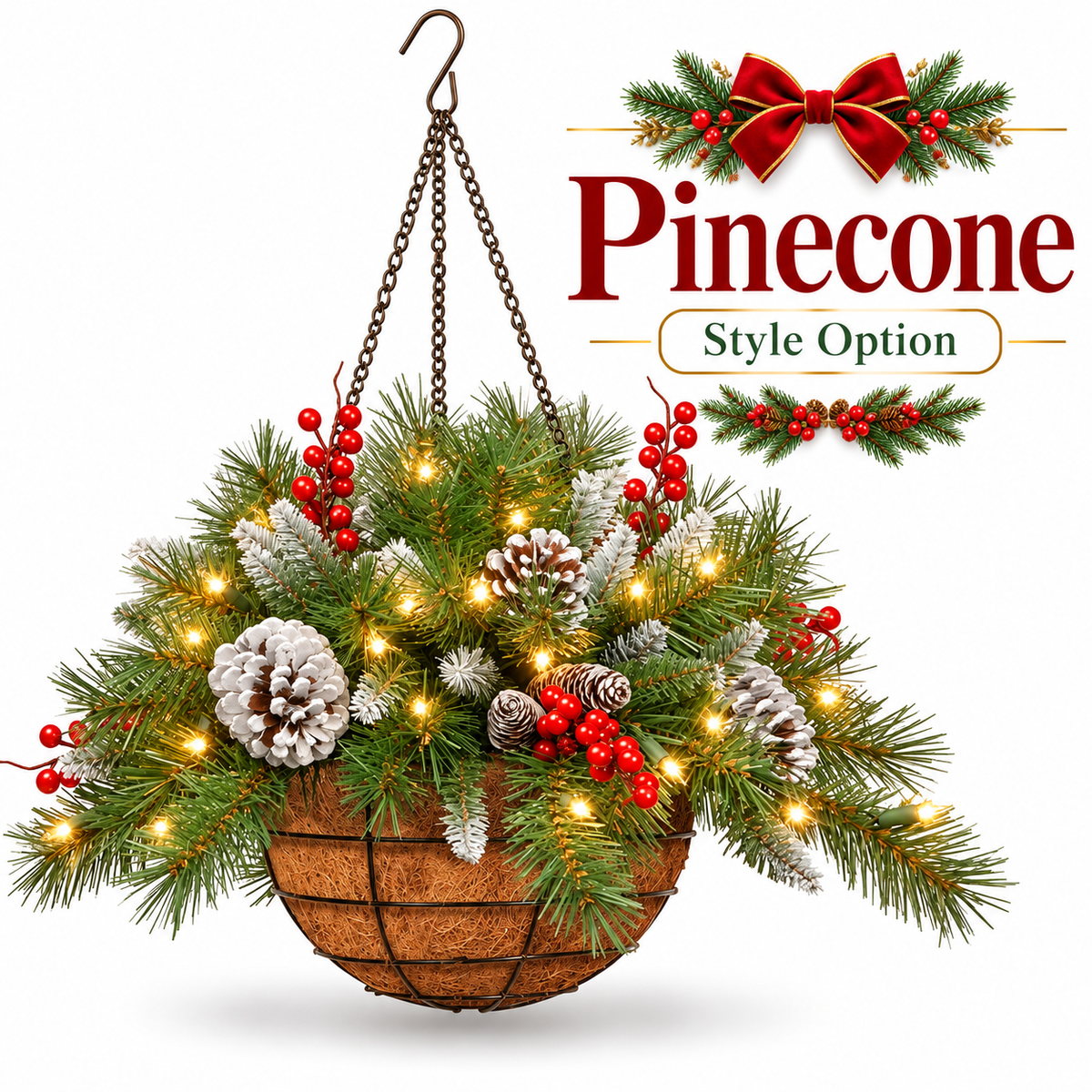 ๐ Last Day 50% OFF ๐ Pre-Lit Christmas Hanging Basket | Pre-lit, weather-resistant, and zero maintenance๐