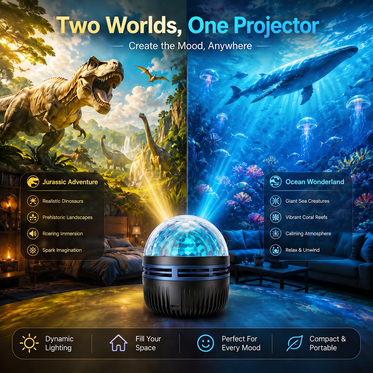 ⏳LAST DAY 49% OFF|🦖360° Smart Holographic Starry Sky Projector (HD Smart Dynamic 5D)