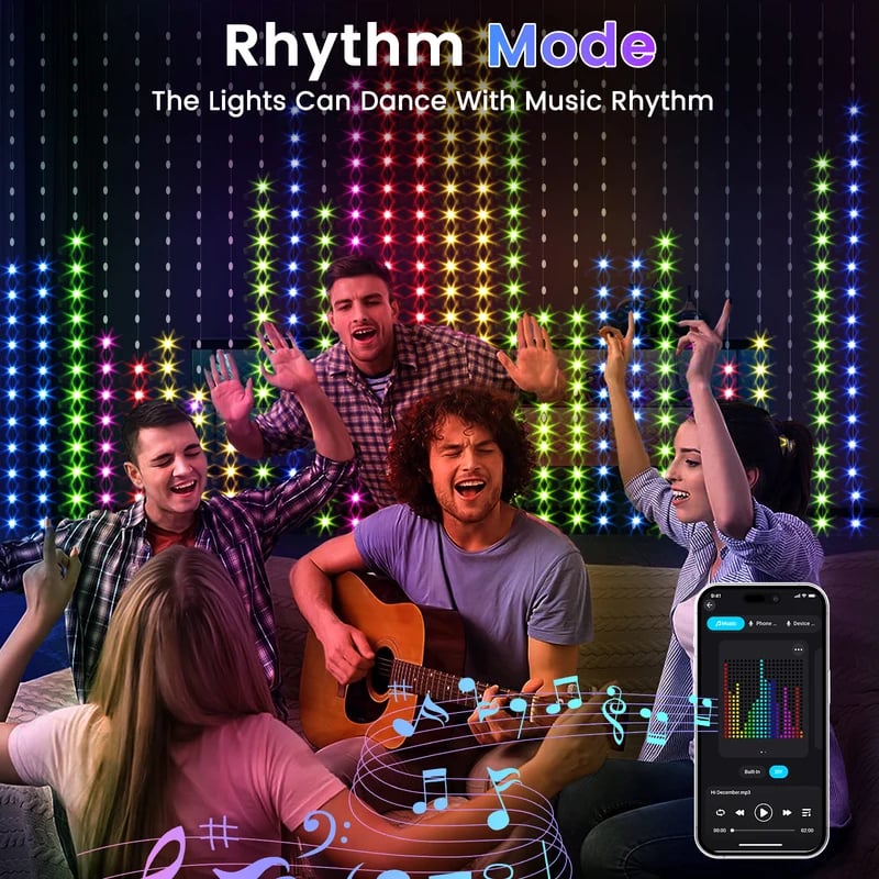 ✨ Smart 400 LED Curtain Lights – Custom Animations, Music Sync & App Control